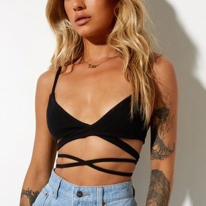Motel Rocks Jamaria Bralette Top in Rib Black